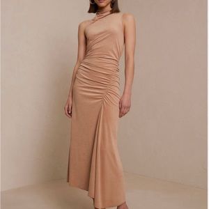 $550 A.L.C. Women's Beige SAND SUEDE Inez Mock-Neck  MIDI Dress MEDIUM